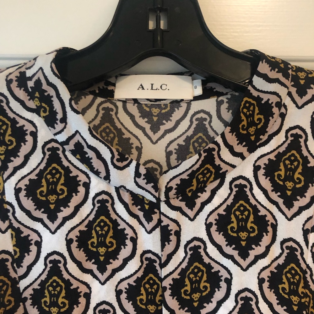 ALC Silk White with black pattern sleeveless dress